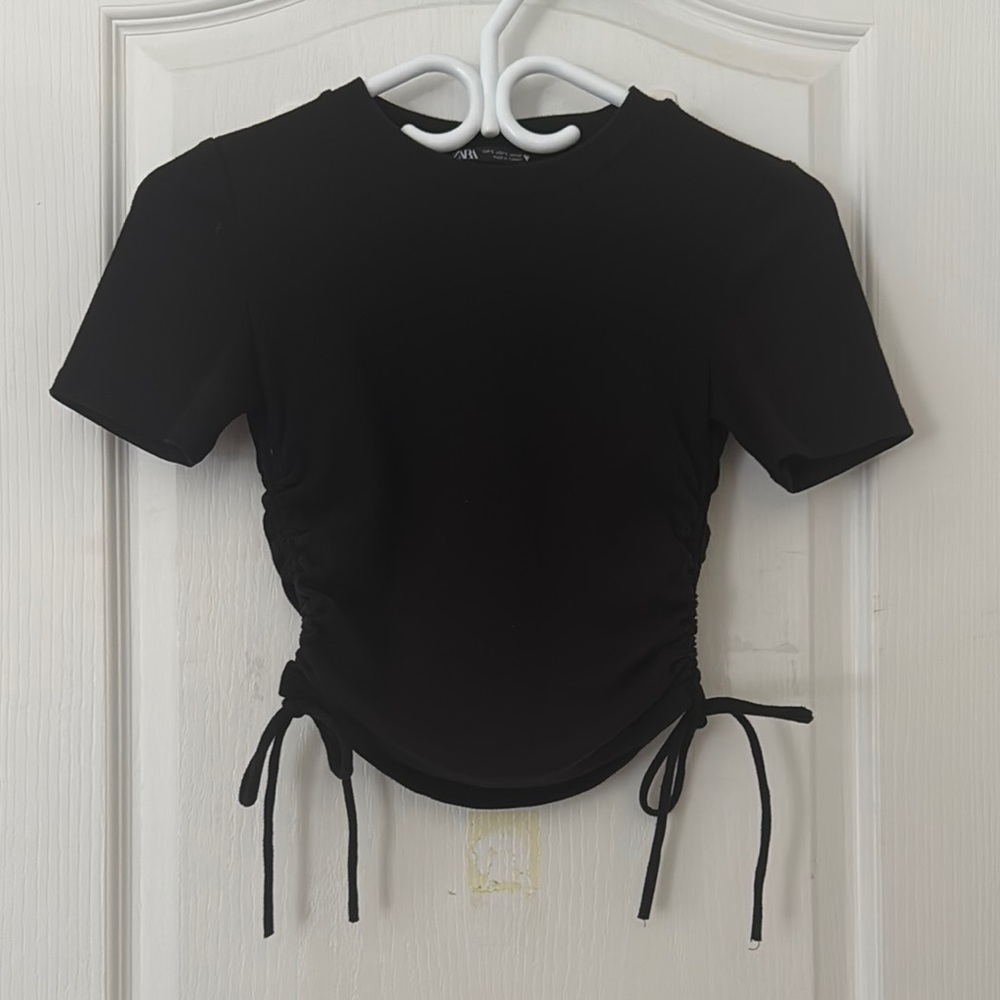 ZARA Ruched Short Sleeve Top